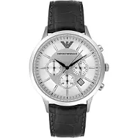 Giorgio Armani Emporio Herr Kronografklocka i klassisk stil med svart läderrem AR2432