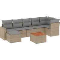 vidaXL Soffgrupp för trädgård med dynor 8 delar mixbeige konstrotting