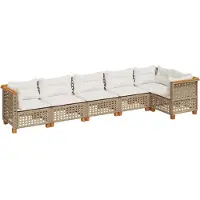 vidaXL Soffgrupp för trädgården med dynor 6 delar beige konstrotting