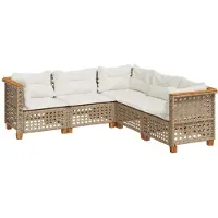 vidaXL Soffgrupp för trädgården med dynor 5 delar beige konstrotting