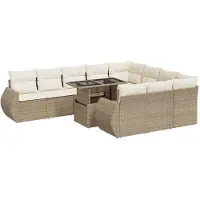vidaXL Loungegrupp för trädgården m. dynor 11 delar beige konstrotting