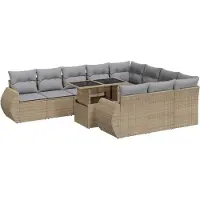 vidaXL Loungegrupp för trädgården m. dynor 11 delar beige konstrotting