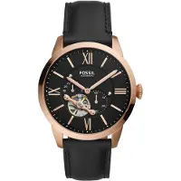 Fossil Retro automatisk herrklocka med svart cirkulärt urtavla och läderarmband, casual klockaME3170 black