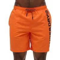 Superdry för män. M3010248A 43,2 cm baddräkt med orange sportgrafik (S), Strandkläder, Återvunnen polyester, Hållbar