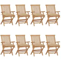 vidaXL Trädgårdsstolar med beige dynor 8 st massiv teak