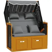 vidaXL Strandkorg med dyna konstrottning massivt trä svart & antracit