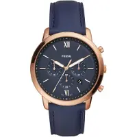 Fossil Herr 44mm Neutra Kronograf Mörkblå Läderklocka FS5454 svart