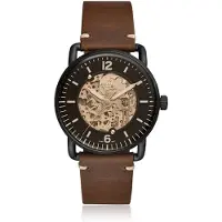 Fossil Herrklocka, Automatisk, för pendling, med svart rund urtavla, brunt läderarmband, perfekt för båda tillfällena. utmärkt födelsedag eller helg. ME3158 svart