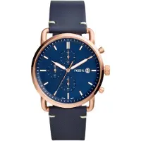 Fossil Affärsstil Herrklocka Casual, Kvartsur, Blå urtavla med Svart armband, Trevisare Kronografklocka FS5404 svart
