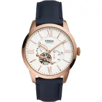 Fossil Automatiskt mekaniskt armbandsur med svart läderarmband, 45 mm vit urtavla, herrklocka, 50 m vattentålig, ME3171. svart