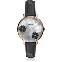Fossil Dams klocka i kvarts med läderarmband och tre visare; pärlemortavla/rostfritt stålhölje/kristallglas ES4535 svart