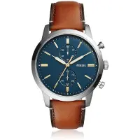 Fossil Herrklocka med kvartsverk, läderarmband, tre visare, rostfritt stålhölje/repsäkert glas FS5279 blå