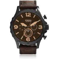 Fossil Herrkvartsklocka, kvartsurverk, boett i rostfritt stål, läderarmband, visardesign, modell: JR1487 kaffe