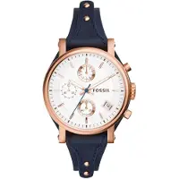 Fossil Herrklocka med tre visare, kvartsverk, safirglas, äkta läderarmband, med stoppur och datumvisning. Modell: ES3838. svart