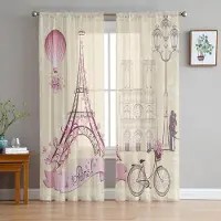 Yiran Furniture Paris Seine Kvinna Eiffeltornet Röda Läppar Tyll Skira Gardiner för Vardagsrum Sovrum Inredning Fönstergardin Voile Organza Draperier W135 x H115cm x1&Grommet Top