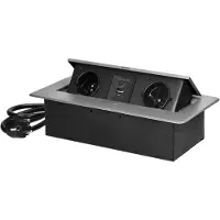 ORNO uttag infällt i bänkskiva med platt fräst kant, USB-uttag och 1,5 m kabel, 2x2P+Z, 2xUSB (A+C-typ 3,6A), silver