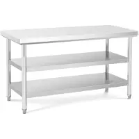 Royal Catering Arbetsbänk i rostfritt stål - 150 x 70 cm - 500 kg - 3 hyllplan