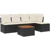 vidaXL Loungegrupp med dynor 6 delar svart konstrotting