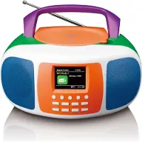 Lenco Bärbar DAB+/FM-radio med Bluetooth, CD-spelare och stor LCD-färgdisplay Glada färger för barn