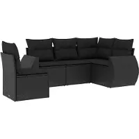 vidaXL Loungegrupp för trädgården med dynor 5 delar svart konstrotting