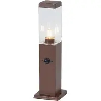QAZQA Utomhuslampa rostbrun med klart glas 45 cm IP44 med uttag och rörelsesensor - Malios