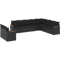 vidaXL Loungegrupp 10 delar med svarta dynor konstrotting