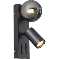 QAZQA Modern vägglampa svart 2-ljus justerbar med USB-C-port - Lesly