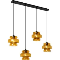 QAZQA Retro Pendellampa Svart med Orange Glas 4-ljus - Denise