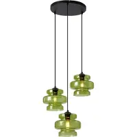 QAZQA Retro Pendellampa Svart med Grönt Glas 3-ljus - Denise