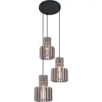QAZQA Retro Pendellampa Svart med Taupe 3-ljus - Filt