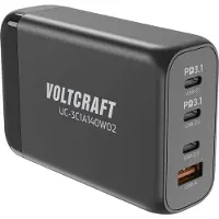 Voltcraft UC-3C1A140W02 USB-laddare 140 W 3x USB-C, 1x USB-A Antal utgångar: 4 x GaN, USB Power Delivery (USB-PD), Snabbladdare