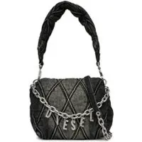 Diesel Charm-D Diamantmönster Avtagbart Handtag Bomullstygväska Axelväska Damväskor Svart X09597P6330T8013 Basic Set (Bag+Dust Bag)