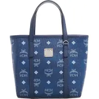 Mcm Silverfärgad Metallhårdvara Konstläder Tote Shoppingväska Mini Damtoteväskor Blå MWPFAMT081F001 Basic Set (Bag+Dust Bag)