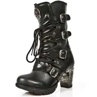 New rock Gothic-stövlar för damer i svart läder med metall - TR003-S1