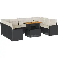vidaXL Loungegrupp 10 delar med svarta dynor konstrotting