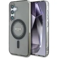 GUESS Rhinestone Case med MagSafe till Samsung Galaxy S25 med klassisk logotyp - Svart