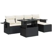 vidaXL Loungegrupp med dynor 6 delar svart konstrotting