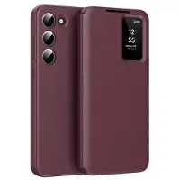 Mtp Products Samsung Galaxy S23+ Smart Clear View Flip Skal med kortplats - Vinröd