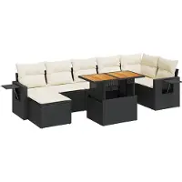 vidaXL Loungegrupp för trädgården med dynor 8 delar svart konstrotting