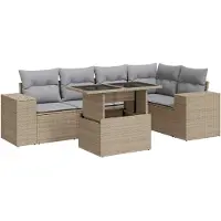 vidaXL Soffgrupp för trädgården med dynor 6 delar beige konstrotting