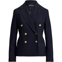 Ralph Lauren för kvinnor. 211952571003 Croppad blazer marinblå dubbelknäppt (42), Casual, Ull, Klassisk, Marino