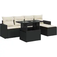 vidaXL Loungegrupp med dynor 6 delar svart konstrotting