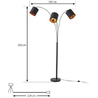 LINDBY golvlampa Nanika, 3 lampor, svart/guld, 200 cm, E27 Nanika, Svart, Vardagsrum / matsal, Metall, Modern, Golvlampa