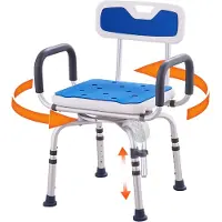 Vevor Vridbar duschstol 360 grader, justerbar duschstol med armstöd och ryggstöd för inuti dusch eller badkar, halkfri roterande badkarsstol för äldre funktionshindrade skadade, 180 kg kapacitet