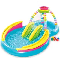 Intex Uppblåsbar Pool Med Rutschkana Och Regnbågsspel 206l 2.95x1.91x1.09 Cm