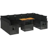 vidaXL Loungegrupp 10 delar med svarta dynor konstrotting