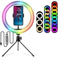 Mtp Products S26-RGB 10 RGB LED-ringljus för selfiefotografering med telefonhållare och stativ