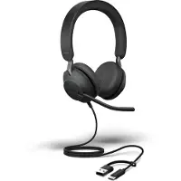 Jabra Evolve2 40 SE USB C/A MS Stereo On-ear headset Sladd Stereo Svart Brusreducering för mikrofon, Brusreducering Volymkontroll Datorer