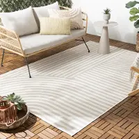 FRAAI Utomhusmatta | Capri Curves beige/gräddvit hos Volero | 120x170 cm | Återvunnen polyester | Asymmetrisk | Rektangulär | Plattvävd