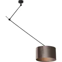 QAZQA Pendellampa svart med sammetsskärm taupe 35 cm - Blitz